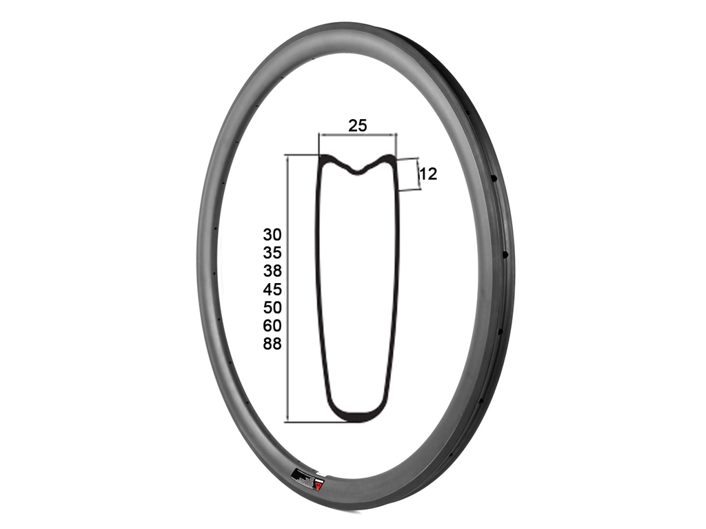 700C hình chữ V đầy đủ carbon hình ống rộng 25 mm đường vành