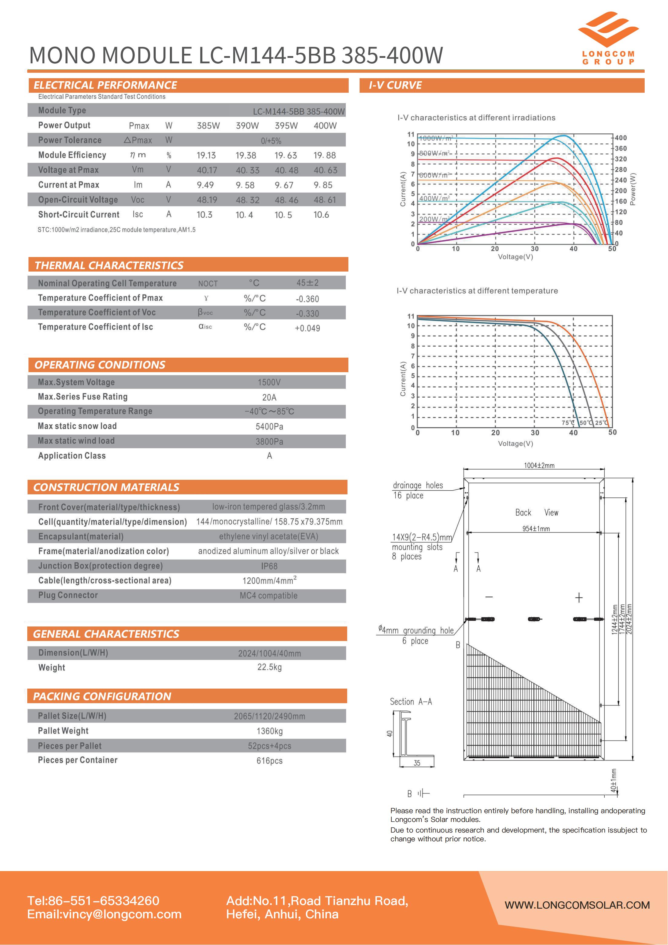 High Efficiency 385W Solar Panel Mono