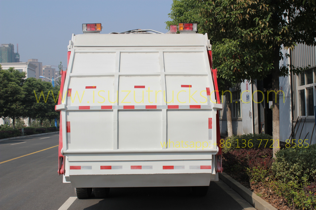 details picture and specification for rear loader garbage truck Isuzu 14 cbm