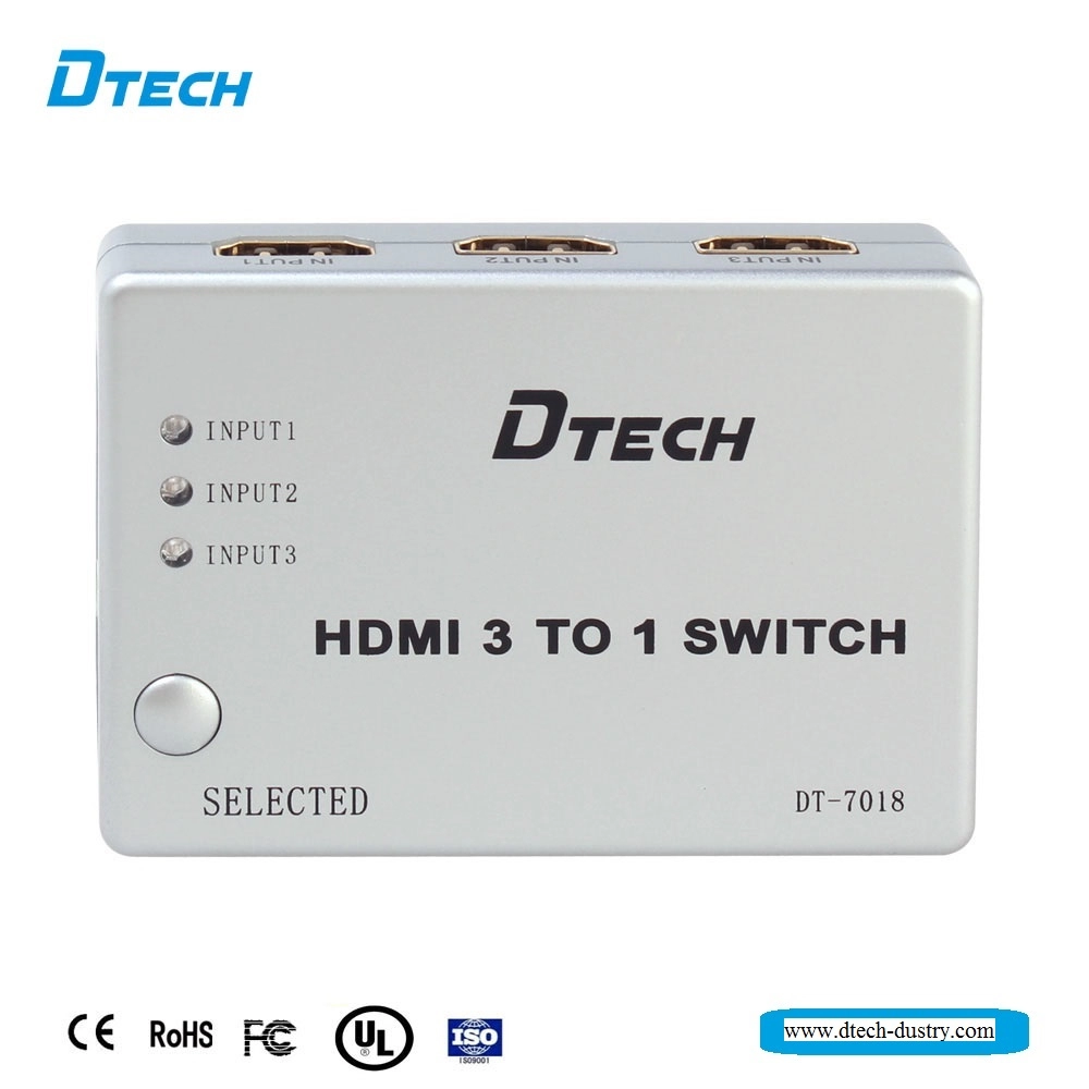 DTECH DT-7018 CÔNG TẮC HDMI 3 trong 1 ra hỗ trợ 1080p và 3D