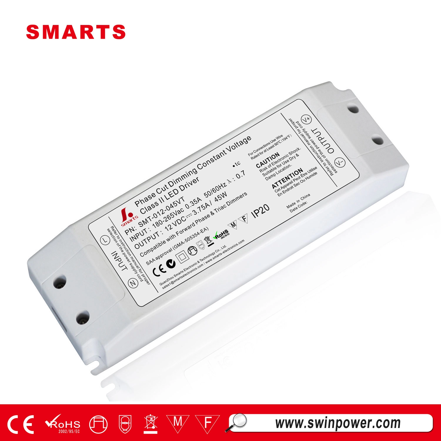 Trình điều khiển LED có thể điều chỉnh độ sáng 45w 12vdc giá rẻ Saa Điện áp không đổi dẫn dải ánh sáng cung cấp năng lượng