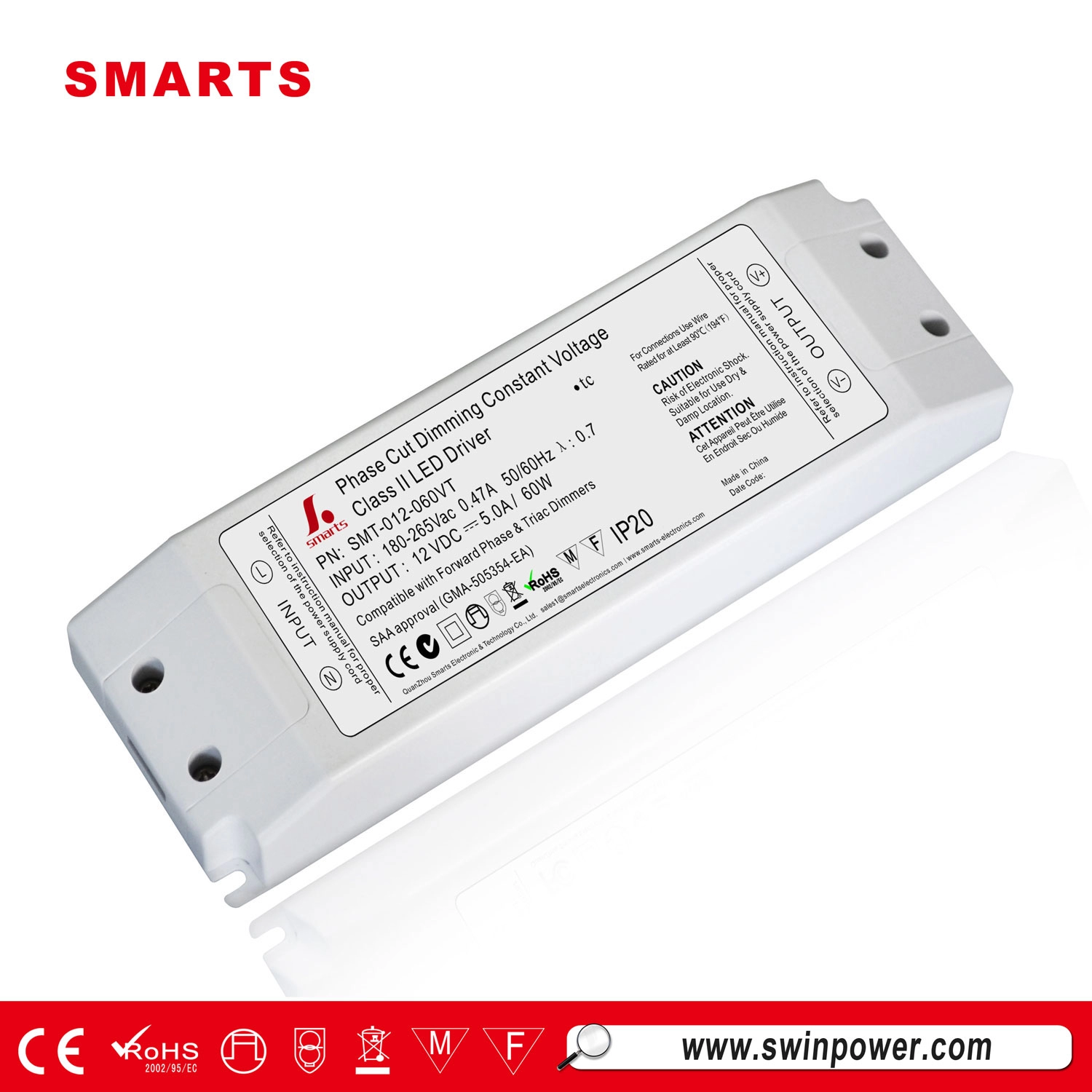 Trình điều khiển đèn LED có thể điều chỉnh độ sáng triac 60w 12v dc cung cấp điện 5 amp cho đèn led