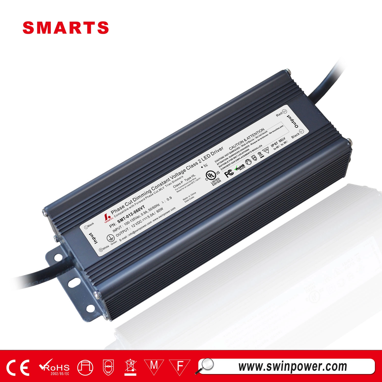 Trình điều khiển ánh sáng bảng điều khiển LED 12v 60w triac dimmable điện áp không đổi dẫn nguồn cung cấp điện
