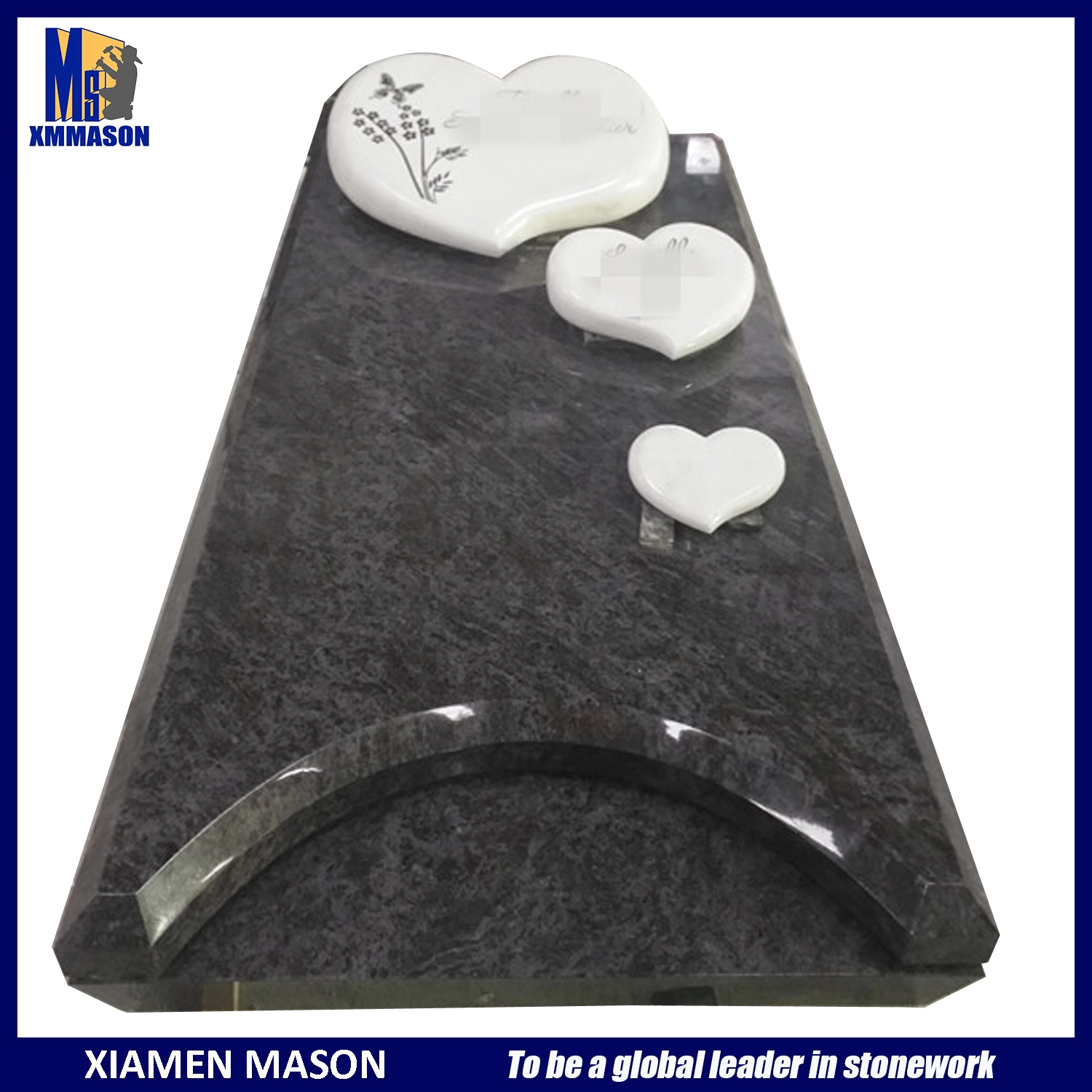 Mason Customized Headstone với Khắc trái tim bằng đá cẩm thạch trắng và xanh đại chúng
