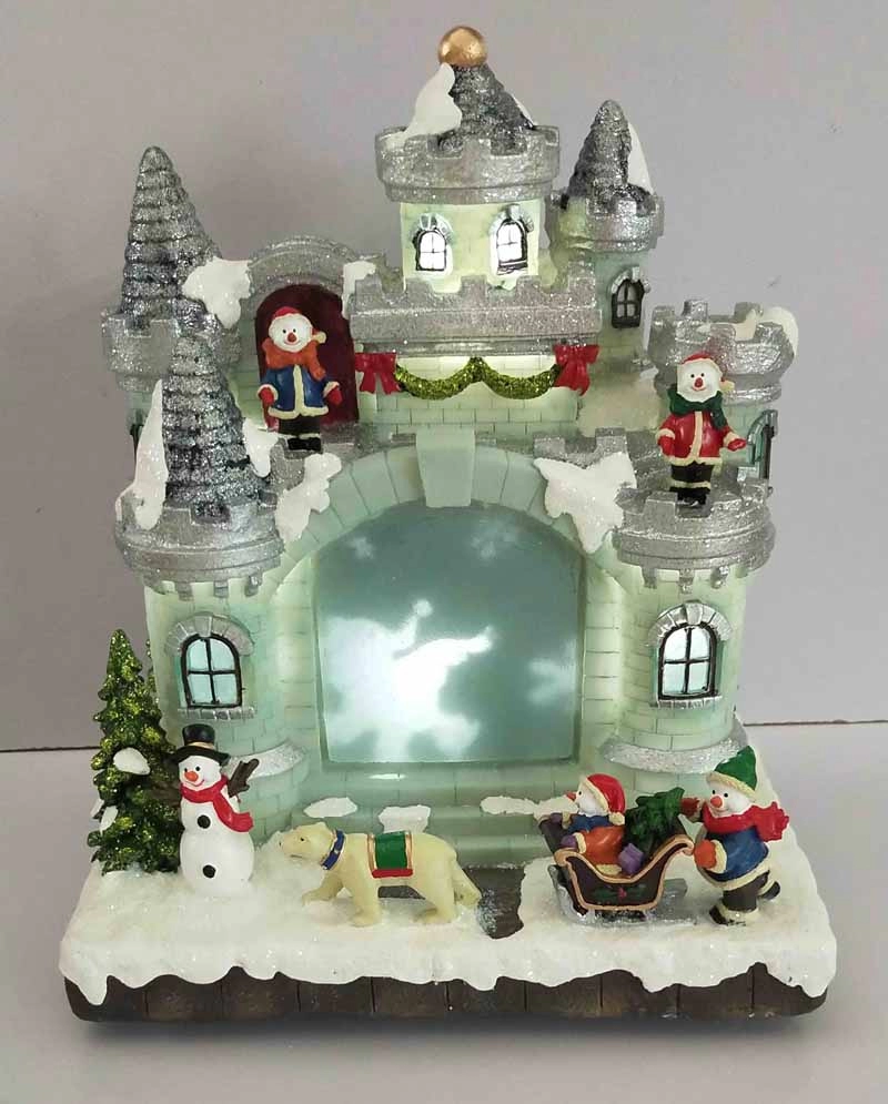 Đèn LED Giáng sinh lâu đài của người tuyết với người tuyết chạy quanh lâu đài
