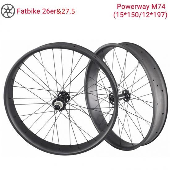Lightcarbon 26er & 27.5 Bánh xe đạp trượt tuyết Powerway M74 Fatbike Carbon Wheels với vành rộng 65/85/90/75mm