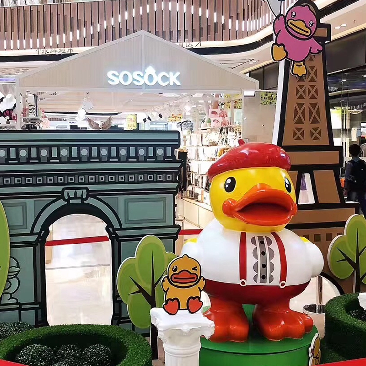 Bức tượng vịt khổng lồ hoạt hình bằng sợi thủy tinh cho trung tâm mua sắm