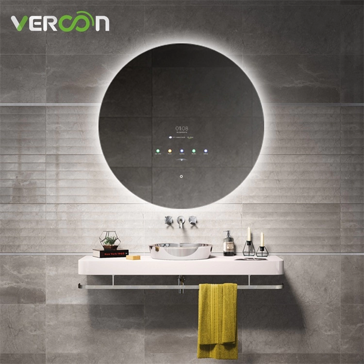 Phong cách hiện đại Hiển thị thời gian Phòng tắm gương tròn có đèn nền