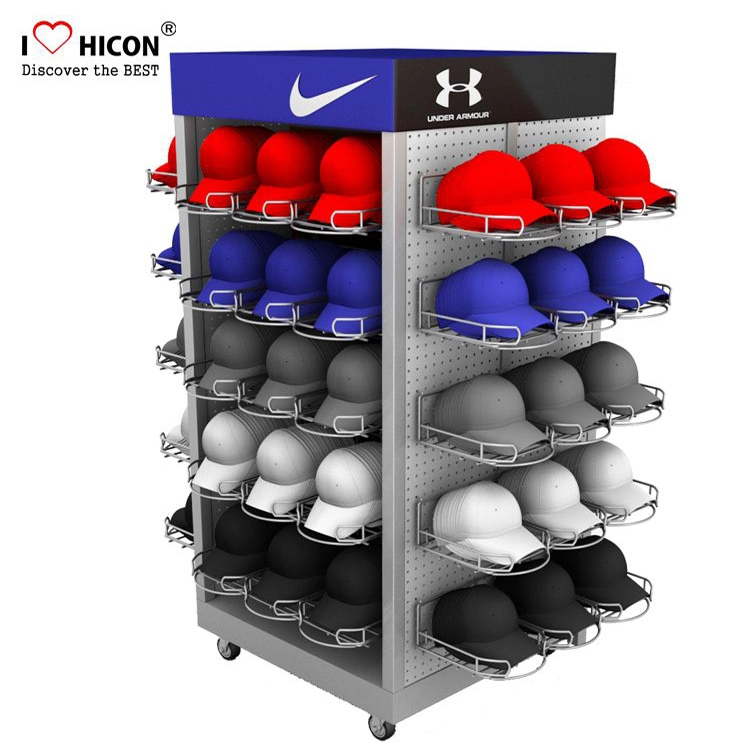 Giá trưng bày nhiều mũ bằng kim loại thể thao Bán buôn cho cửa hàng bán lẻ