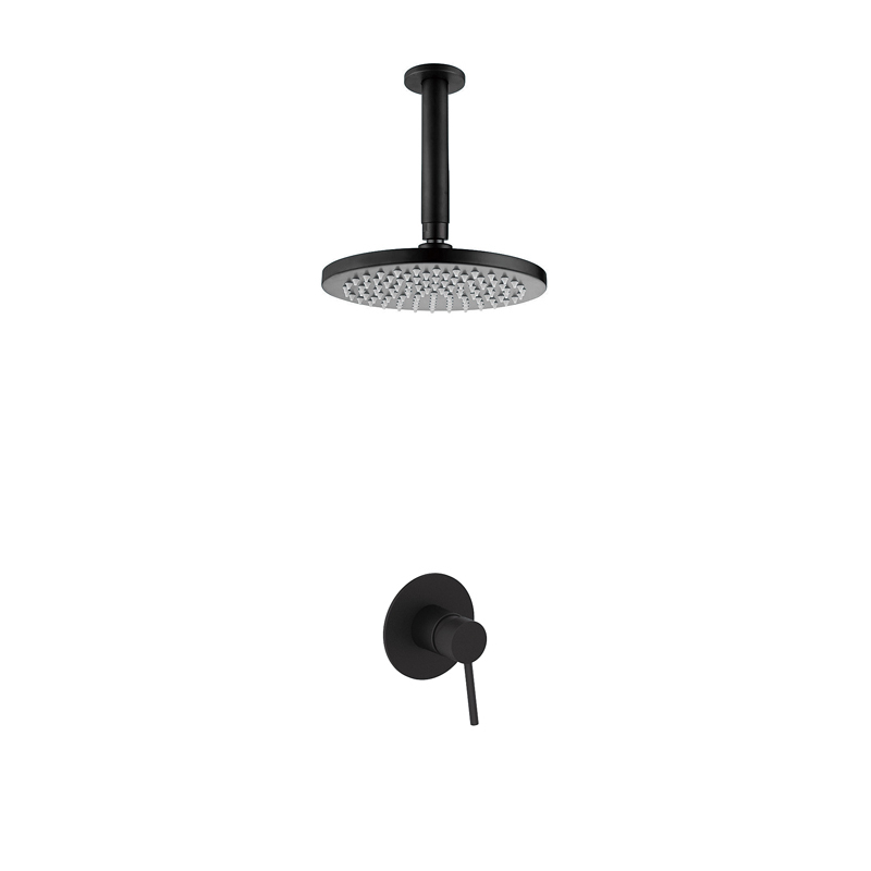 Bộ trộn vòi sen phòng tắm âm tường bằng đồng thau_ceiling_round_concealed_shower_mixer_matt_black_Unterputz Duschsystem_Regendoucheset Inbouw Muur_NEUNAS_02134