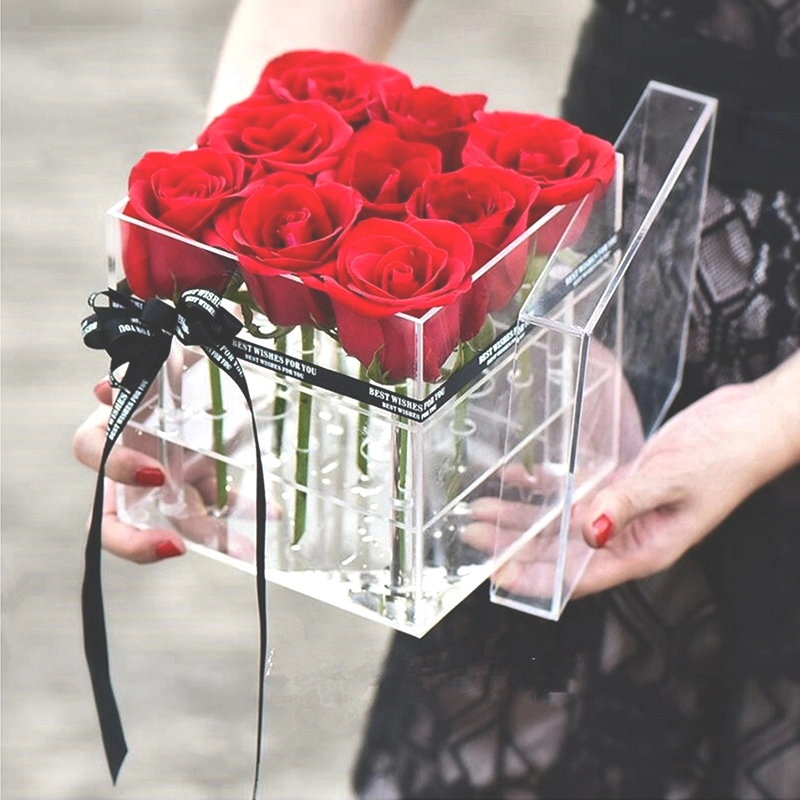 Hộp acrylic hoa hồng hoa hồng vĩnh cửu hộp sưu tập hoa hộp trong suốt hộp pha lê