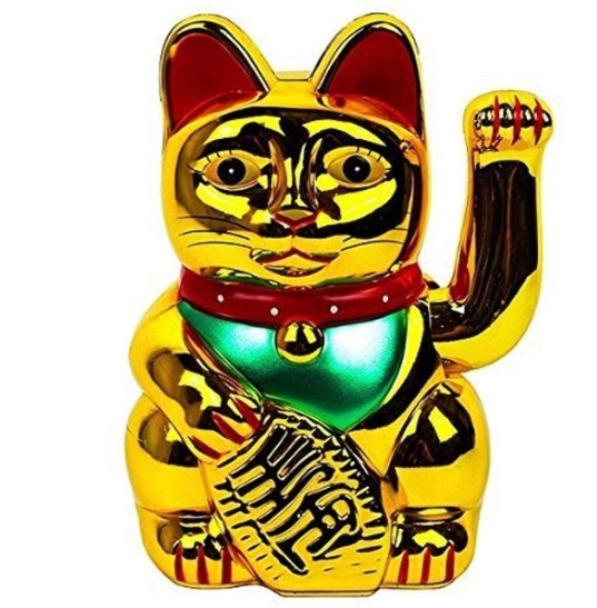 Chú mèo may mắn bằng gốm Maneki Neko với cánh tay vẫy
