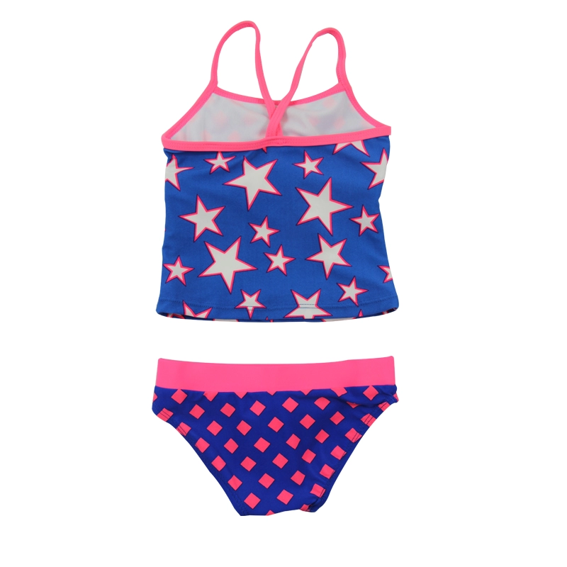 Stars Blue & Pink Girls Tankini Set Đồ bơi đi biển Ruffles