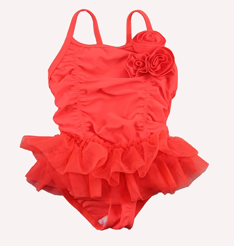 Áo tắm một mảnh có chân váy màu đỏ tươi cho bé gái