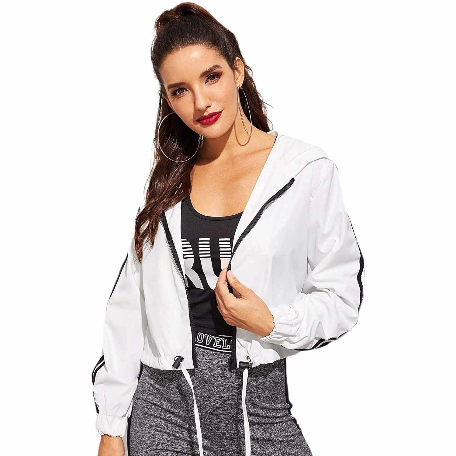 Áo khoác có mũ trùm đầu trang phục nhẹ Zip Up nữ dài tay thường