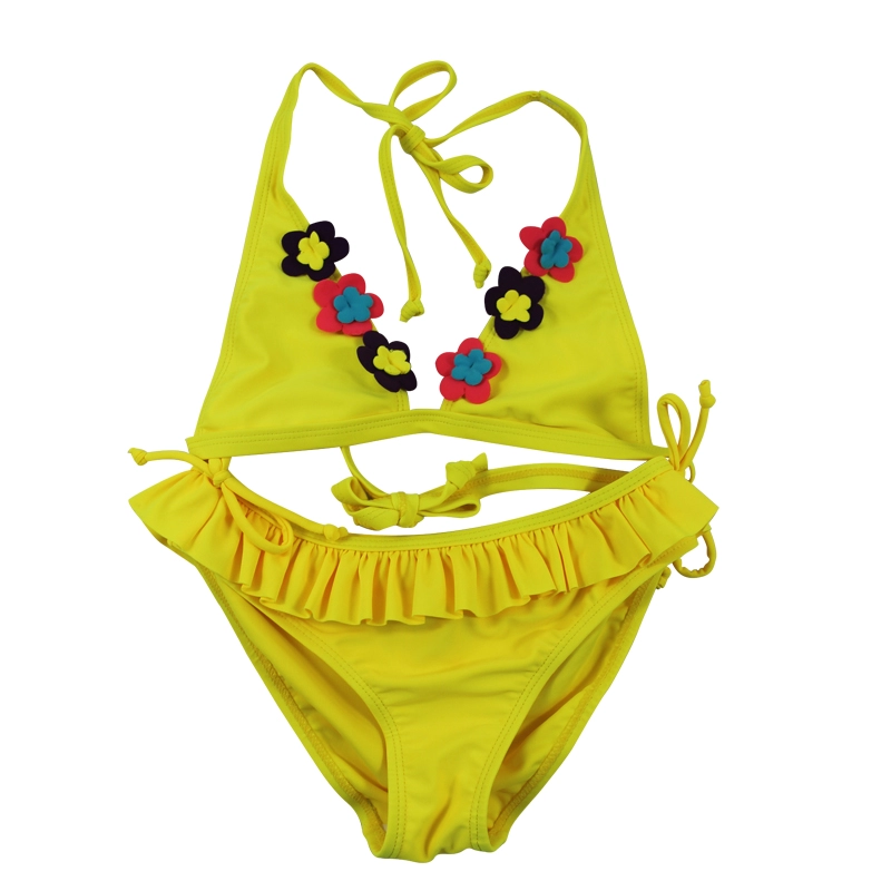 Bộ đồ bơi Bikini hai dây màu vàng cho cô gái