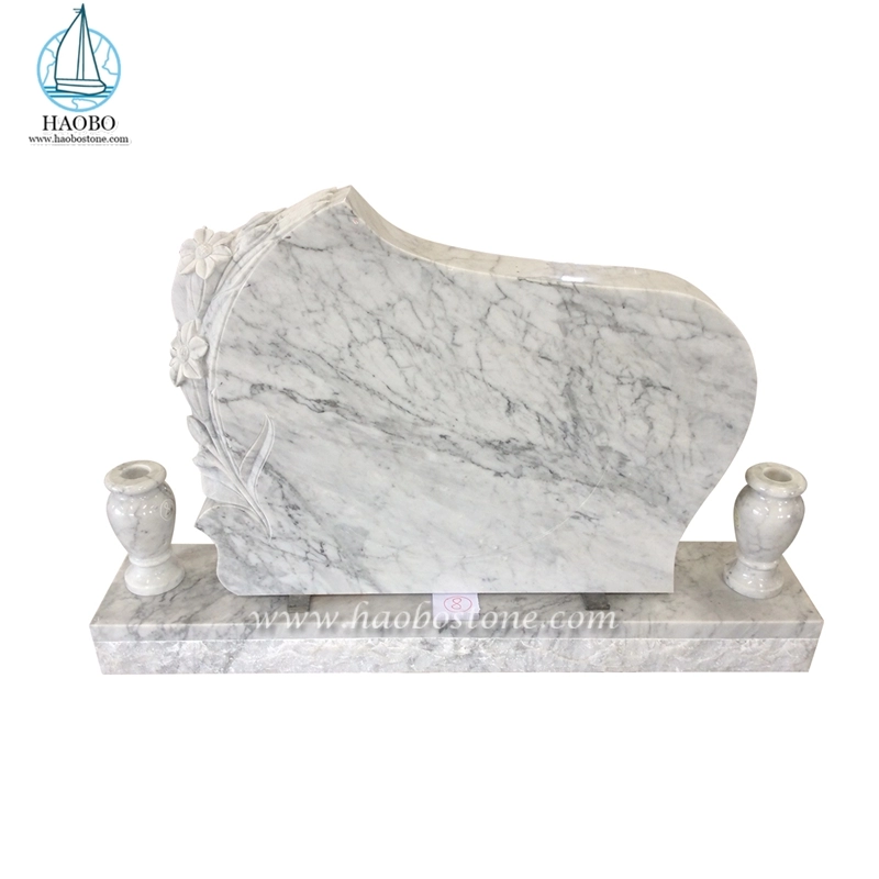 Haobo Stone Marble Carrara White Lily Carved Headstone