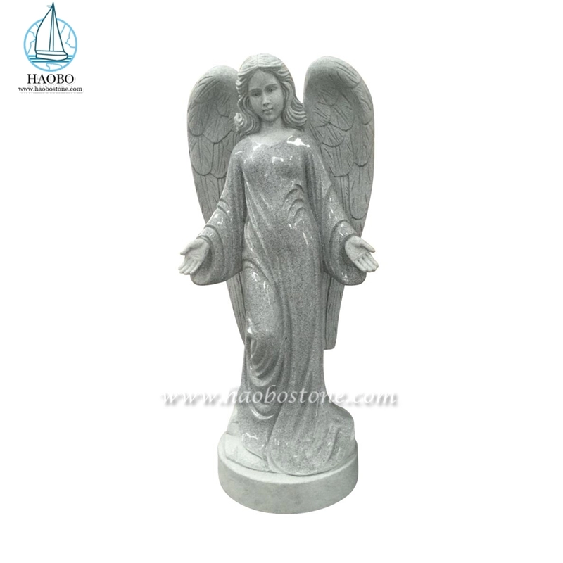Tượng thiên thần đứng bằng đá granit xám tùy chỉnh để tưởng niệm