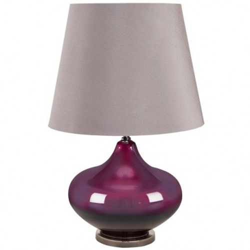 Đèn bàn thủy tinh màu tím đầu giường với bóng vải hình nón