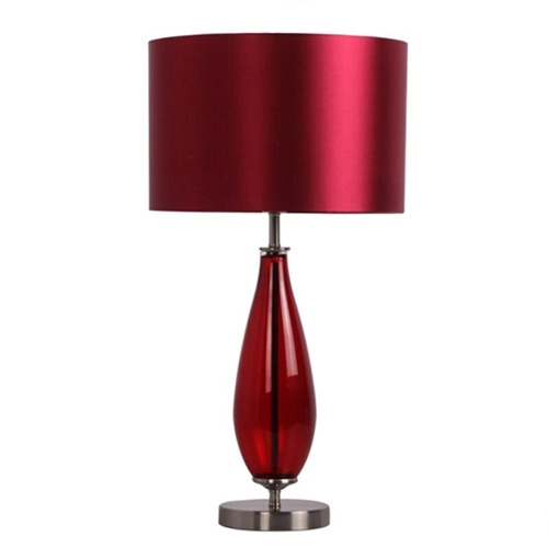 Đèn bàn thủy tinh ruby cổ điển đầu giường với bóng vải màu đỏ