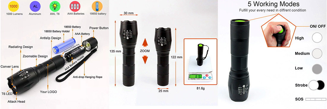 Aluminum telescopic zoomlights