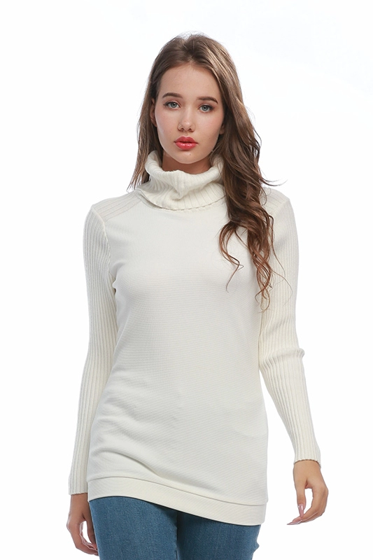 Cổ điển màu trắng mùa thu dài tay cao cổ nữ đan áo len chui đầu nữ