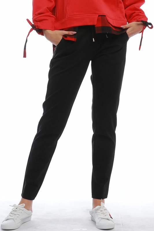 Dây thắt lưng đàn hồi màu đen rắn chắc của phụ nữ Quần áo thể thao chạy bộ thoát mồ hôi Quần ống rộng