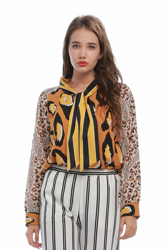 Giá xuất xưởng Trung Quốc Bohemian Leopard In áo sơ mi nữ