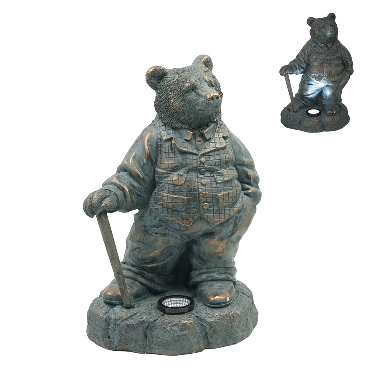 MGO Bronze Mr.Bear Figurine với ánh sáng năng lượng mặt trời