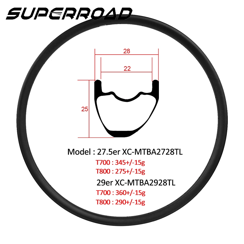 Superroad XC 29er 650B Vành carbon bất đối xứng Vành Mtb bất đối xứng