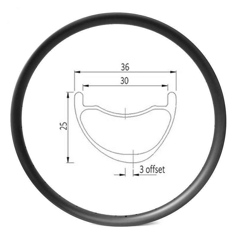 29er cấu hình vành bất đối xứng 30 mm chiều rộng bên trong vành carbon xe đạp XC